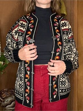 Vintage 1970s/80s Nordic Fair Isle Embroidered Cardigan Jacket